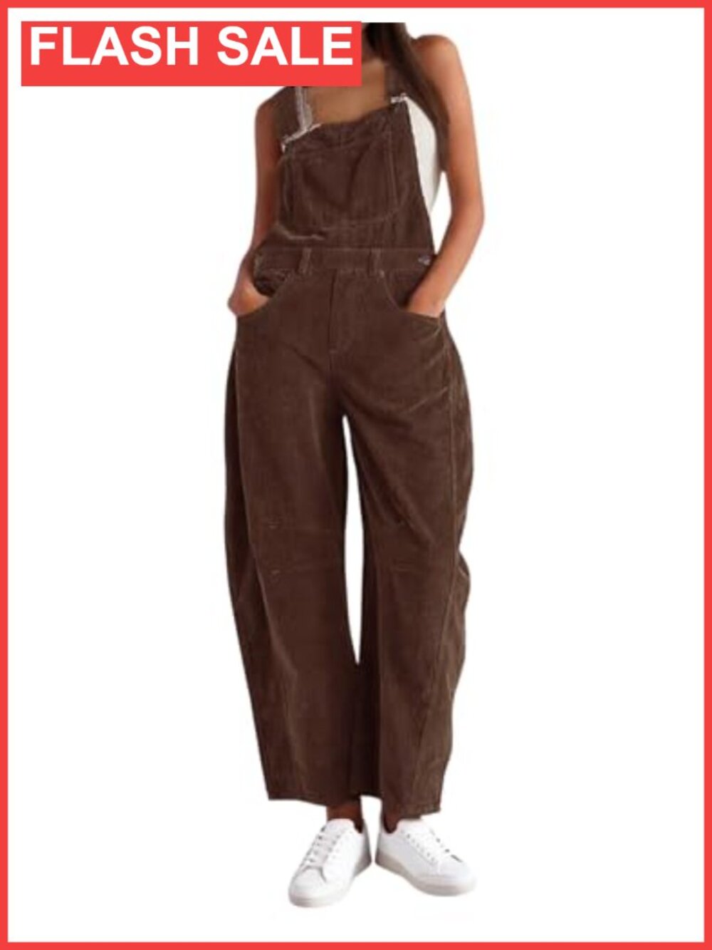 Corduroy Overalls Women Barrel Wide Leg Bib Jumpsuit Pockets